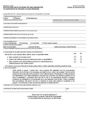 Fillable Online Boe Ca Application For Electronic Return Originator To