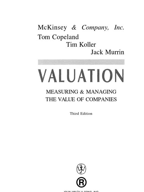 Mckinsey Valuation Measuring The Value Of Companies Tim Copeland Tim Koller Jack Murrin Pdf