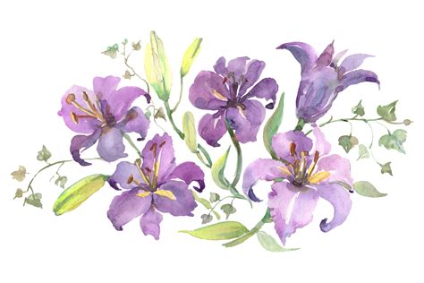 Bouquet with Purple Lilies Watercolor Png (Graphic) by MyStocks · Creative Fabrica