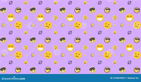 Emojis Pattern With Background Big Emoji Set Of Emoticon Icons Vector