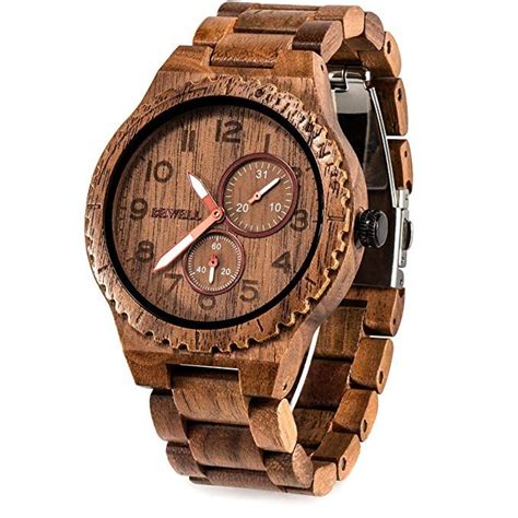 BEWELL Wood Watches For Men Analog Quartz Date Retro Handcraft