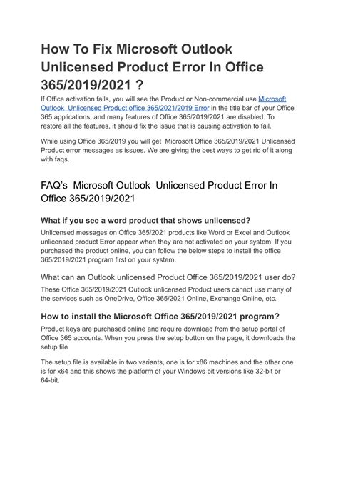 Ppt Microsoft Outlook Unlicensed Product Error In Office