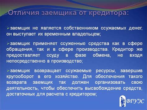 Отличия заемщика от кредитора - презентация онлайн