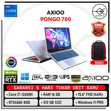 Jual Axioo Pongo 760 V2 I7 13620H RTX4060 8gb Ram 16gb 512gb 15 6 FHD