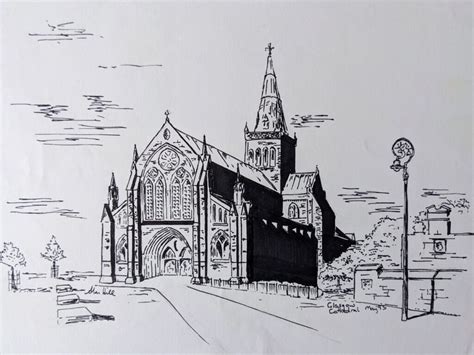 Glasgow Cathedral Pen And Ink Drawing Hand Drawn Illustration