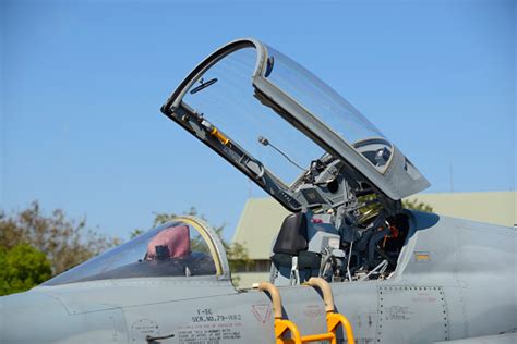 Plane Cockpit In Military Airplane F5 Parked In The Airport Stock Photo - Download Image Now ...