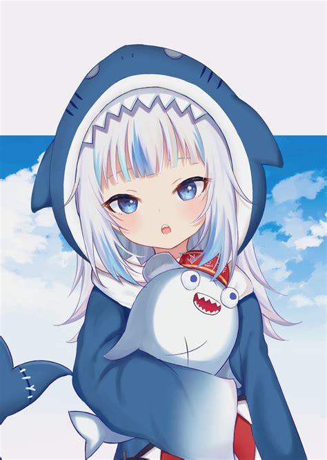 Safebooru 1girl D O Bangs Bloop Gawr Gura Blue Eyes Blue Hair Blue Hoodie Commentary