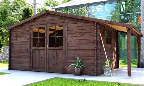 Abri de jardin chalet bois avec appentis bûcher bois de chauffage