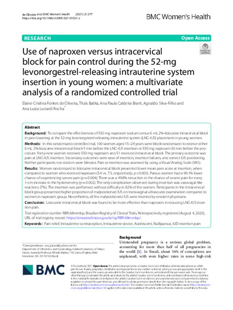 (PDF) Use Of Naproxen Versus Intracervical Block For Pain Control ...