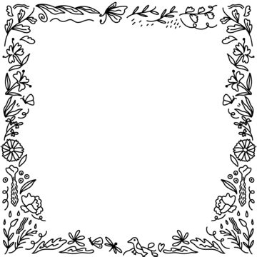 Hand Drawn Doodle Border Frames Square Pencil Cartoon Vector Square