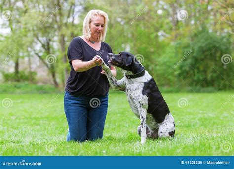 Jeux De Femme Avec Son Chien Dehors Photo Stock Image Du Ext Rieur