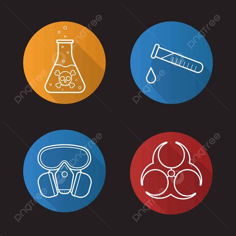 A Set Of Linear Flat Chemical Industry Icons With Long Shadows Vector Bubbles Negative Space