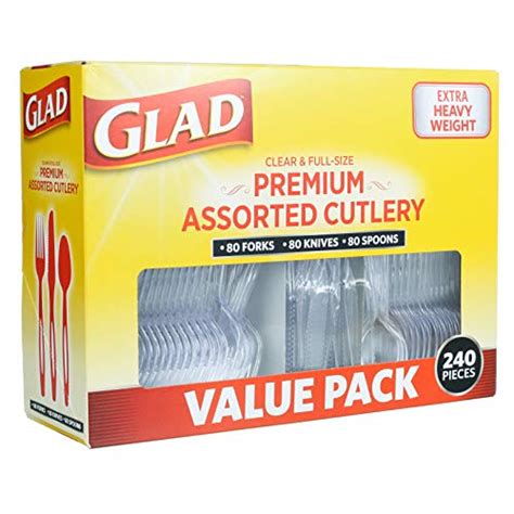 Glad Disposable Plastic Cutlery Assorted Set Clear Extra Heavy Duty