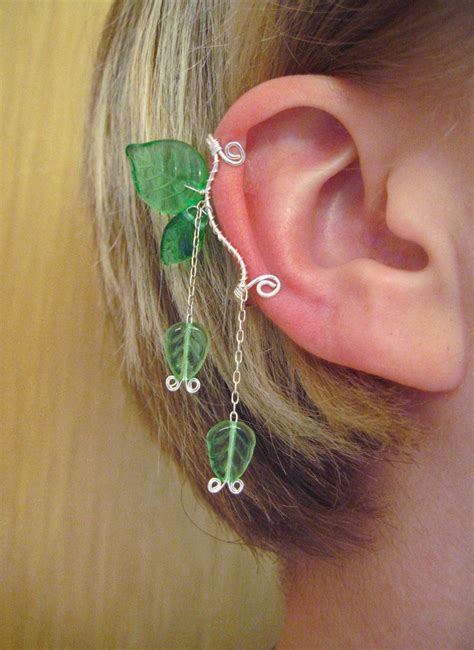 Celebrian Ear Cuff Elvish Tolkien Green Leaf Leaves Silver Etsy Ear