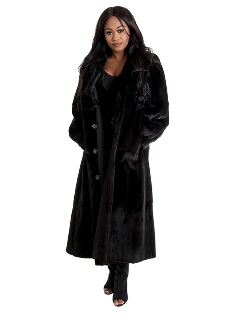 Womens Black Sheared Mink Fur Coat Reversible To Black Taffeta Womens Fur Coat Xl Day Furs