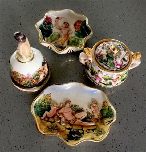 Antique Capodimonte Italy Lot Hand Painted Cherubs Nude Man Dinner