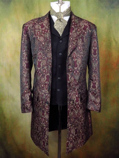 Men S Brocade Frock Coat Burgundy Western And Cowboy Long Coat