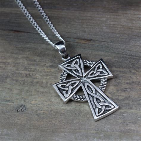 Mens Celtic Cross Necklace Sterling Silver Mens By Lifeofsilver