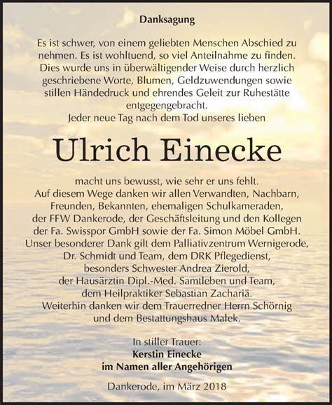 Traueranzeigen Von Ulrich Einecke Abschied Nehmen De