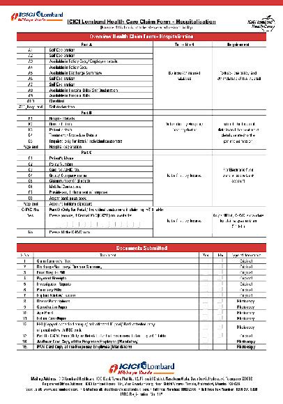 Icici Lombard Health Claim Form Download Pdf - ClaimForms.net