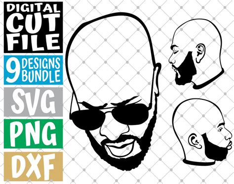 X Bald Man Designs Bundle Svg Short Beard Black Man Afro Etsy