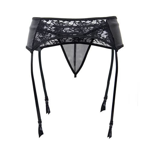 Ap50311 Plus Size Faux Leather Garter Panty Black Lace Suspenders Wome