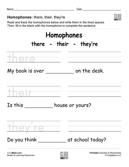 Homophones Worksheet – There, Their and They’re – Childrens Educational ...