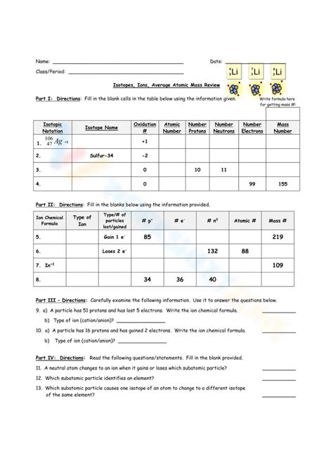 Worksheet Of Atoms Isotopes And Ions Worksheet