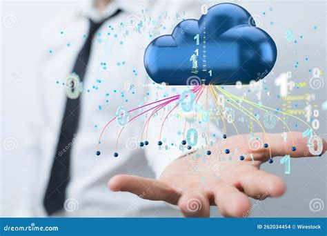 3D Rendering Of A Cloud Storage System With Numbers Around It And A Man