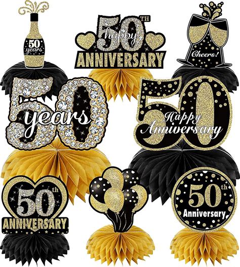 8pcs 50th Anniversary Decorations Honeycomb Centerpieces Happy 50th