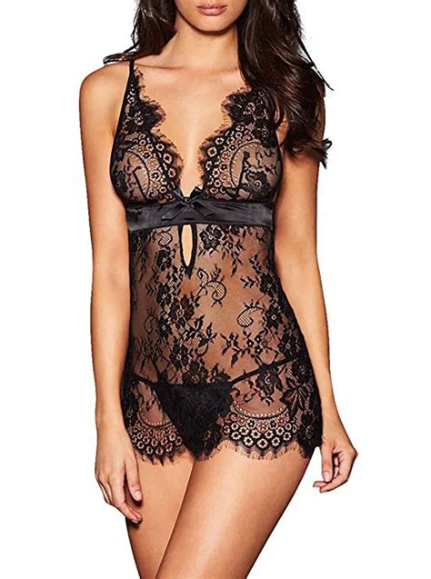 Robe De Nuit En Dentelle Cils Transparente Pour Femmes Lingerie Sexy