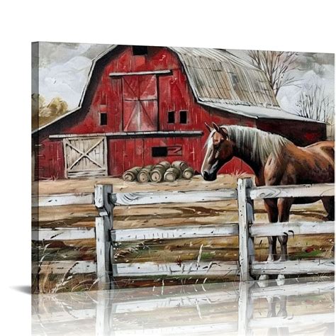 Gotuvs Rustic Farmhouse Canvas Wall Art Red Barn Pictures Windmills