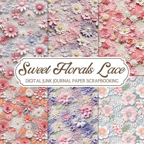 Vol 4 A4 Sweet Florals Lace Digital Paper Printable Vintage Lace