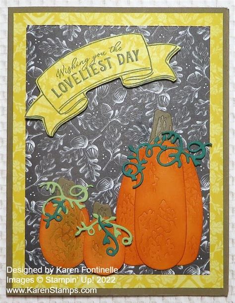 Hello Harvest Pumpkins Card With Banner Stamping With Karen