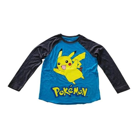 Poke-19 Pikachu Kids Childrens Pokemon Shirt T-shirt Blue Long Sleeves M - Walmart.com