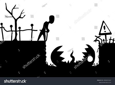 Pitfall Halloween Monster Scene Silhouette Cartoon Stock Vector