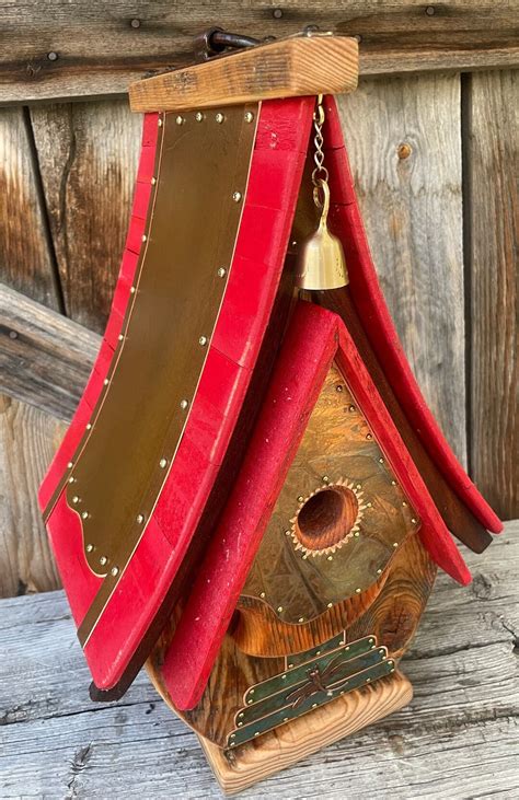 Unique Birdhouse Barnwood Red Teardrop Recycled Handmade Wedding Gift