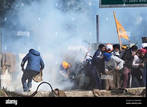 Ambala India February Security Personnel Fire Tear Gas Shots To