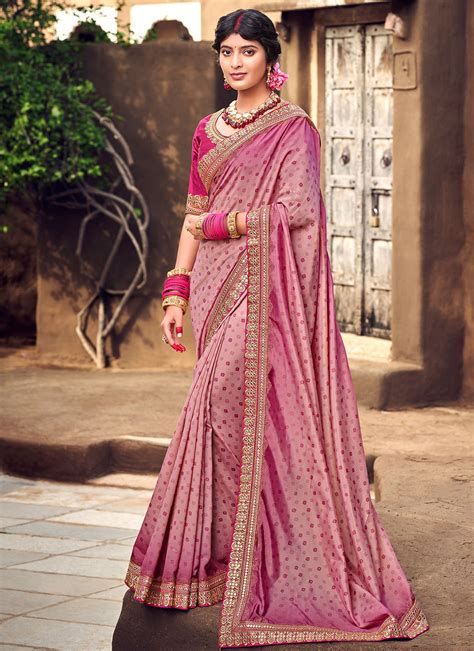 Buy Online Swarovski Hot Pink Silk Trendy Saree 248655