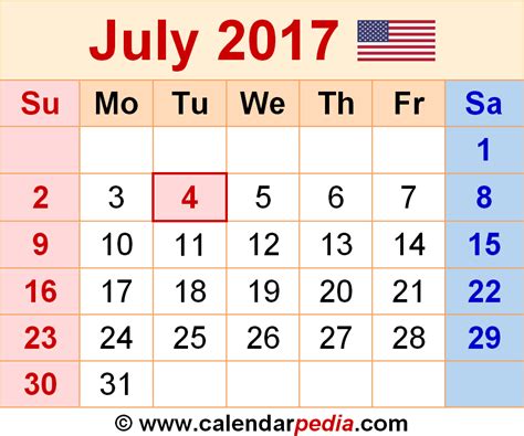 July 2017 Calendar Templates For Word Excel And Pdf