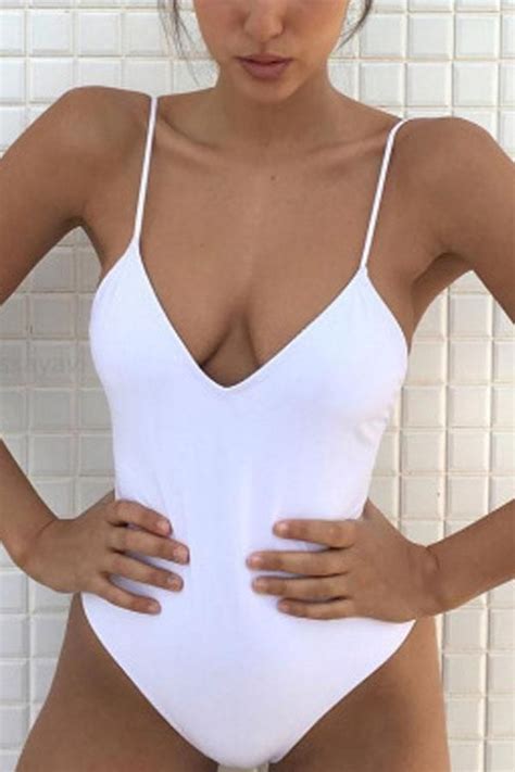 Spaghetti Strap Backless Plain One Piece Ebuytide Womens One Piece