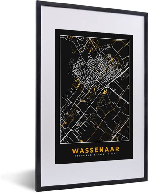 Fotolijst Incl Poster Wassenaar Black And Gold Stadskaart