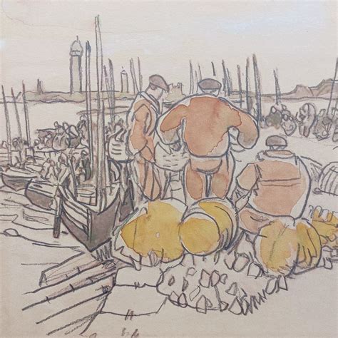 Proantic Gaston Delaparede 1908 1995 Port Pêche En Bretagne Dessin