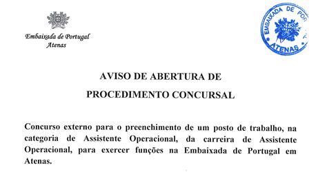 Aviso Abertura De Procedimento Concursal Assistente Operacional