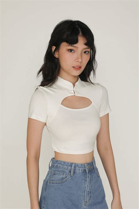 Suki Mandarin Collar Crop Top White The Tinsel Rack