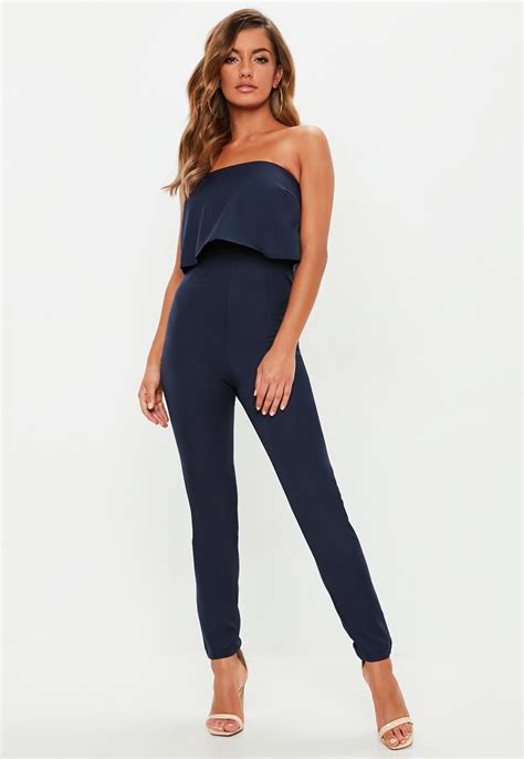 Bandeau Double Layer Jumpsuit Navy Missguided Jumpsuit Jumpsuits