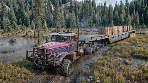 SnowRunner Tayga 6455B 6x6 Truck Delivering Cargo In Off Road Mud