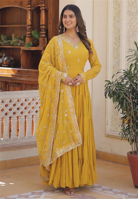 Yellow Faux Georgette Readymade Anarkali Suit 279642