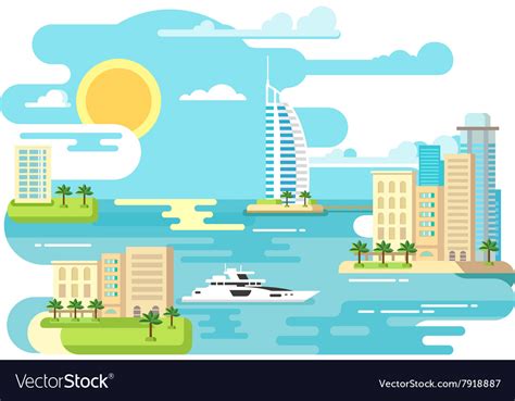 City beach design flat Royalty Free Vector Image