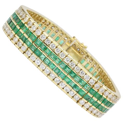 21 Carat Diamonds Emerald Yellow Gold Tennis Bracelet At 1stdibs